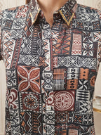 Stylish Brown Linen Top with Abstract Print Straight Fit Casual Wear