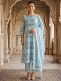 Blue Floral Printed Pure Cotton Salwar Suit Set Elegant Festive Wear