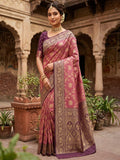 Elegant Mauve Silk Blend Woven Zari Saree with Intricate Elephant Motifs