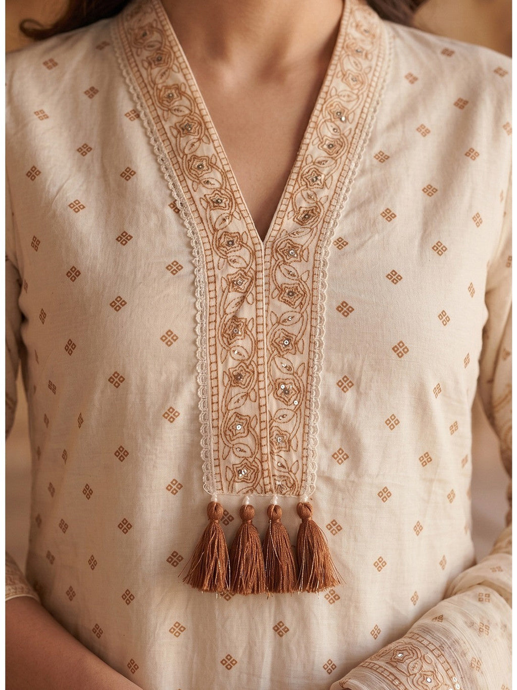 Off White & Rust Pure Cotton Salwar Suit with Printed Design and Matching Dupatta Easy Fit Wear