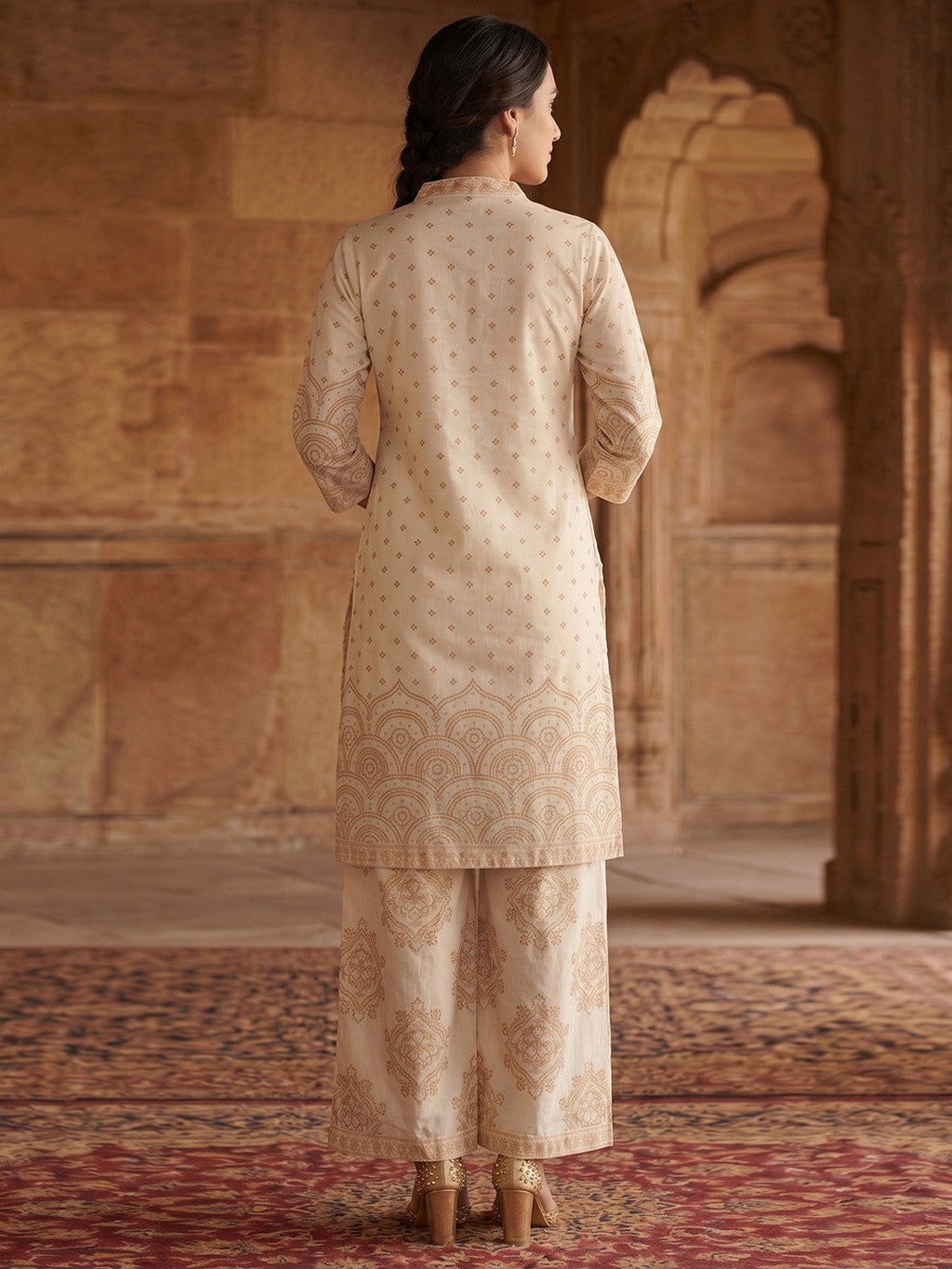 Off White & Rust Pure Cotton Salwar Suit with Printed Design and Matching Dupatta Easy Fit Wear