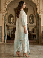Off White & Blue Pure Cotton Salwar Suit with Printed Design and Matching Dupatta Easy Fit Wear