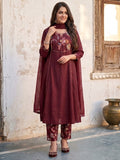 Elegant Maroon Viscose Embroidered Salwar Suit with Printed Palazzo