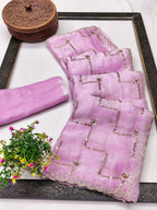 Graceful Pink Sequins With Detailed Beads & Stone Work Organza Satin Silk Saree