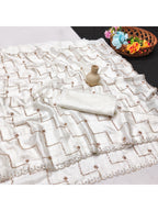 Graceful Offwhite Sequins With Detailed Beads & Stone Work Organza Satin Silk Saree