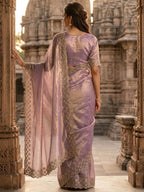 Graceful Mauve Silk Blend Saree Accented With Swarovski Stone Work & Delicate Lace Border