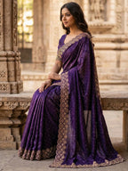 Graceful Purple Silk Blend Saree Accented With Swarovski Stone Work & Delicate Lace Border