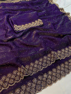 Graceful Purple Silk Blend Saree Accented With Swarovski Stone Work & Delicate Lace Border