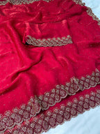 Graceful Rani Pink Silk Blend Saree Accented With Swarovski Stone Work & Delicate Lace Border