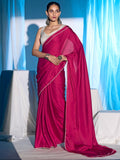 Classic Pink Solid Satin Silk Saree With Embroidered Lace Border Finish