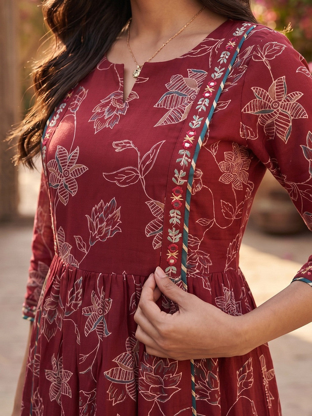 Elegant Red Floral Printed Viscose Salwar Suit Set for Women
