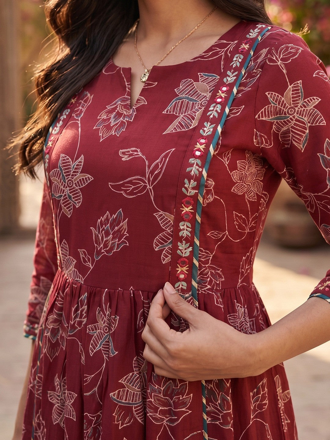 Elegant Red Floral Printed Viscose Salwar Suit Set for Women