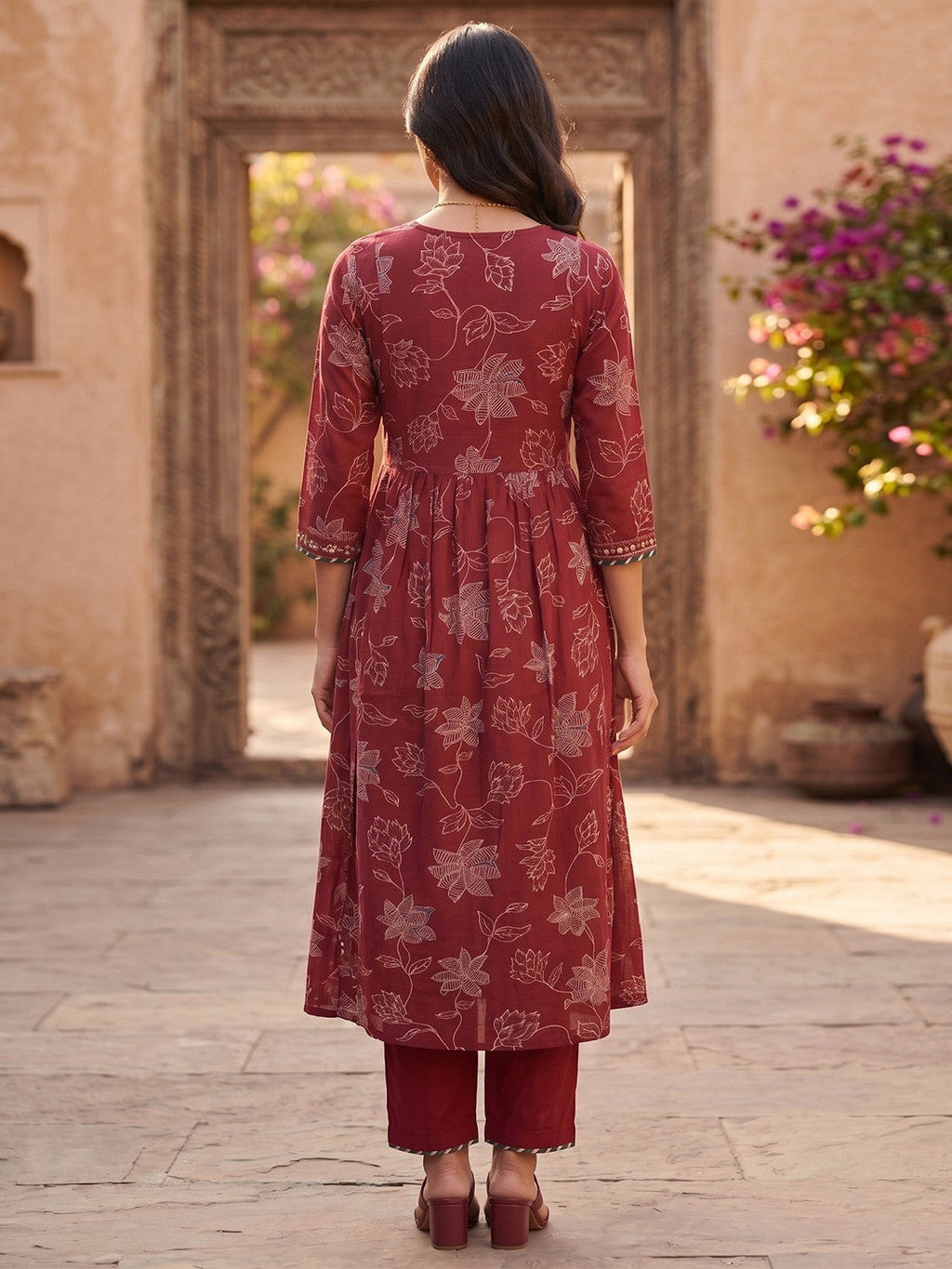 Elegant Red Floral Printed Viscose Salwar Suit Set for Women