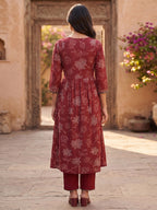 Elegant Red Floral Printed Viscose Salwar Suit Set for Women