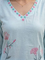 Pastel Blue Mul Cotton Salwar Suit Set with Elegant Thread Work