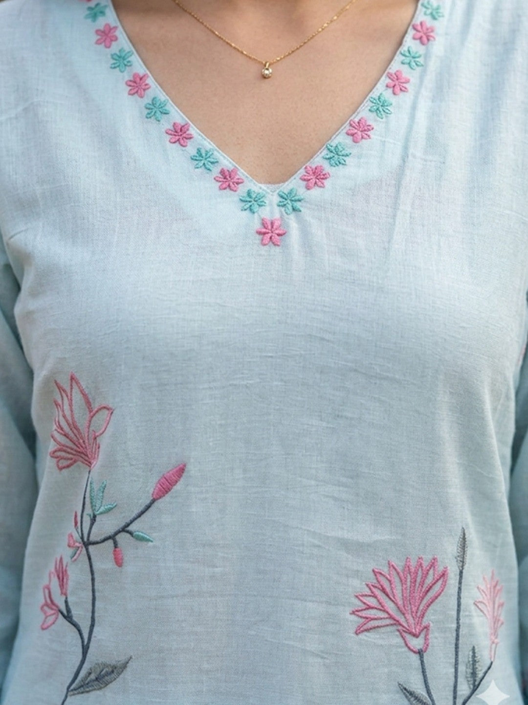 Pastel Blue Mul Cotton Salwar Suit Set with Elegant Thread Work