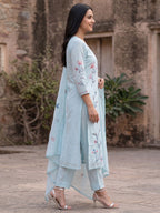 Pastel Blue Mul Cotton Salwar Suit Set with Elegant Thread Work