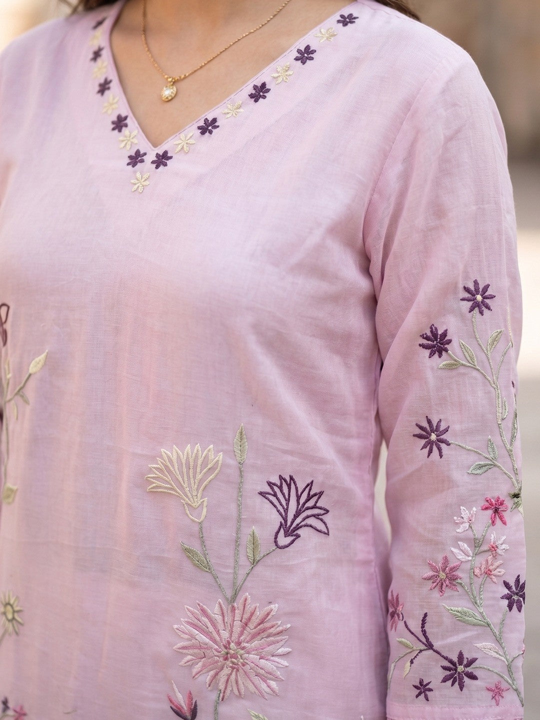 Blush Pink Mul Cotton Salwar Suit Set with Elegant Thread Work