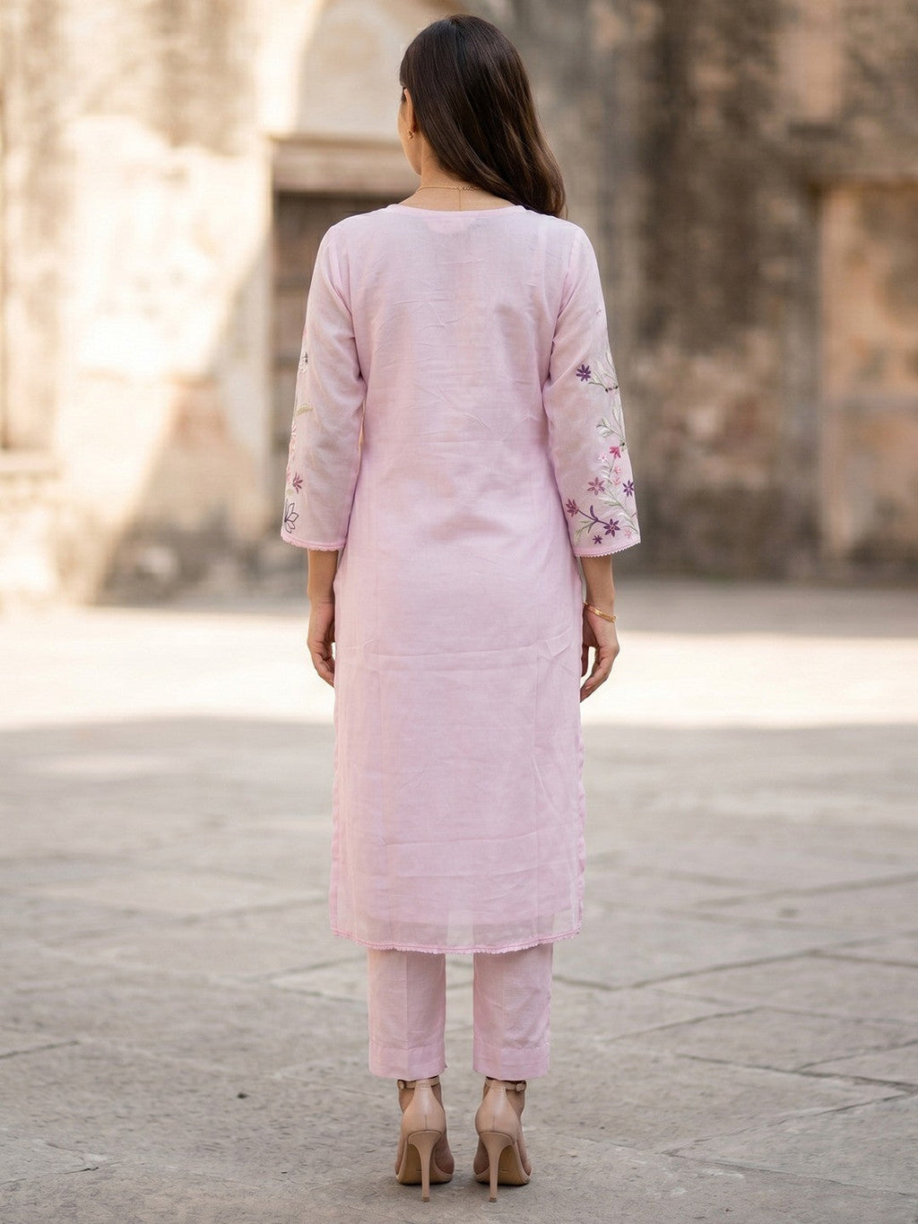 Blush Pink Mul Cotton Salwar Suit Set with Elegant Thread Work