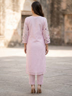 Blush Pink Mul Cotton Salwar Suit Set with Elegant Thread Work