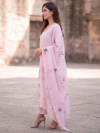 Blush Pink Mul Cotton Salwar Suit Set with Elegant Thread Work