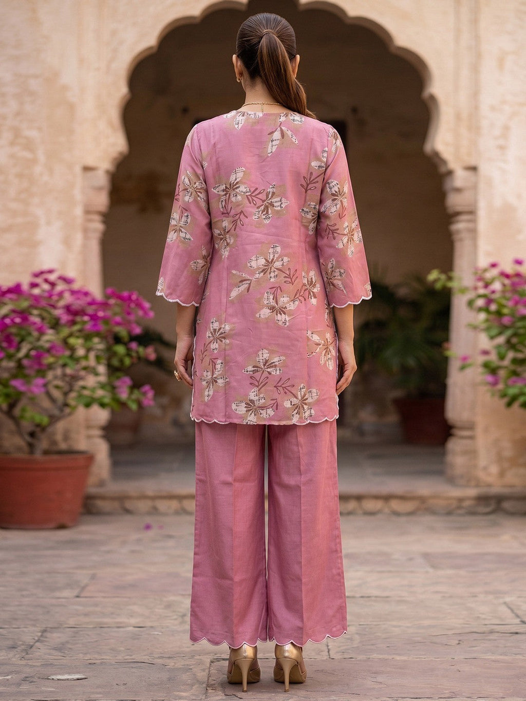 Pink Floral Printed Viscose Top Palazzo Set for Women