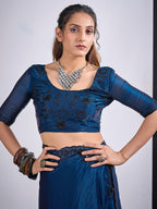 Glamorous Blue Satin Silk Saree Featuring Rich Stone Work With Cut Dana & Sequins