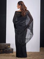 Glamorous Black Satin Silk Saree Featuring Rich Stone Work With Cut Dana & Sequins