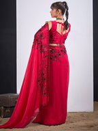 Classic Cherry Red Satin Silk Saree Featuring Stone & Cut Dana Work With Sequin Applic Finish