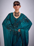 Classic Teal Satin Silk Saree Featuring Stone & Cut Dana Work With Sequin Applic Finish