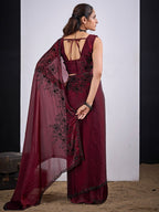 Classic Maroon Satin Silk Saree Featuring Stone & Cut Dana Work With Sequin Applic Finish