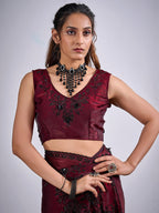 Classic Maroon Satin Silk Saree Featuring Stone & Cut Dana Work With Sequin Applic Finish