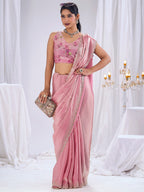 Premium Pink Art Silk Saree With Stone & Cutdhana Border Embellishment