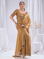Premium Golden Art Silk Saree With Stone & Cutdhana Border Embellishment