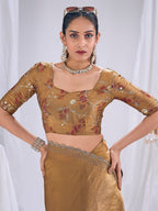 Premium Golden Art Silk Saree With Stone & Cutdhana Border Embellishment