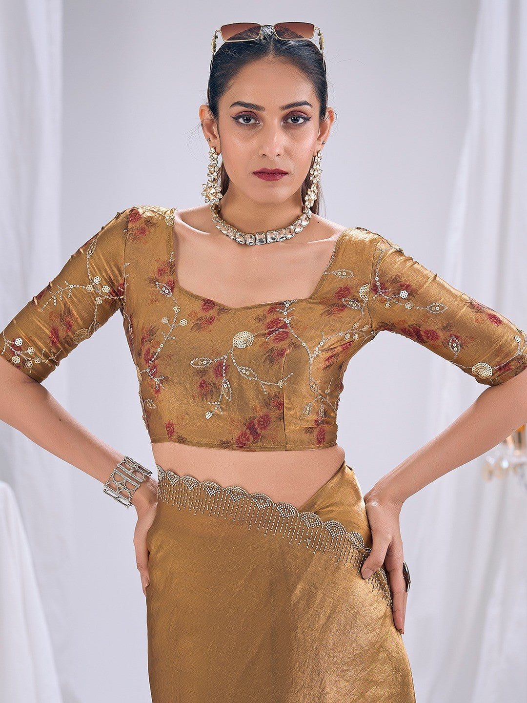 Premium Golden Art Silk Saree With Stone & Cutdhana Border Embellishment
