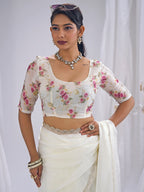 Premium White Art Silk Saree With Stone & Cutdhana Border Embellishment