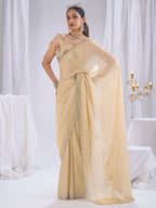 Premium Cream Art Silk Saree With Stone & Cutdhana Border Embellishment