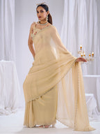 Premium Cream Art Silk Saree With Stone & Cutdhana Border Embellishment
