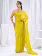 Premium Lemon Yellow Art Silk Saree With Stone & Cutdhana Border Embellishment