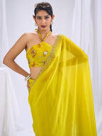 Premium Lemon Yellow Art Silk Saree With Stone & Cutdhana Border Embellishment