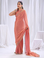 Premium Peach Art Silk Saree With Stone & Cutdhana Border Embellishment