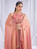 Premium Peach Art Silk Saree With Stone & Cutdhana Border Embellishment
