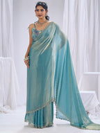 Premium Blue Art Silk Saree With Stone & Cutdhana Border Embellishment