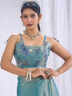 Premium Blue Art Silk Saree With Stone & Cutdhana Border Embellishment