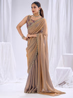 Premium Beige Art Silk Saree With Stone & Cutdhana Border Embellishment