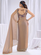 Premium Beige Art Silk Saree With Stone & Cutdhana Border Embellishment