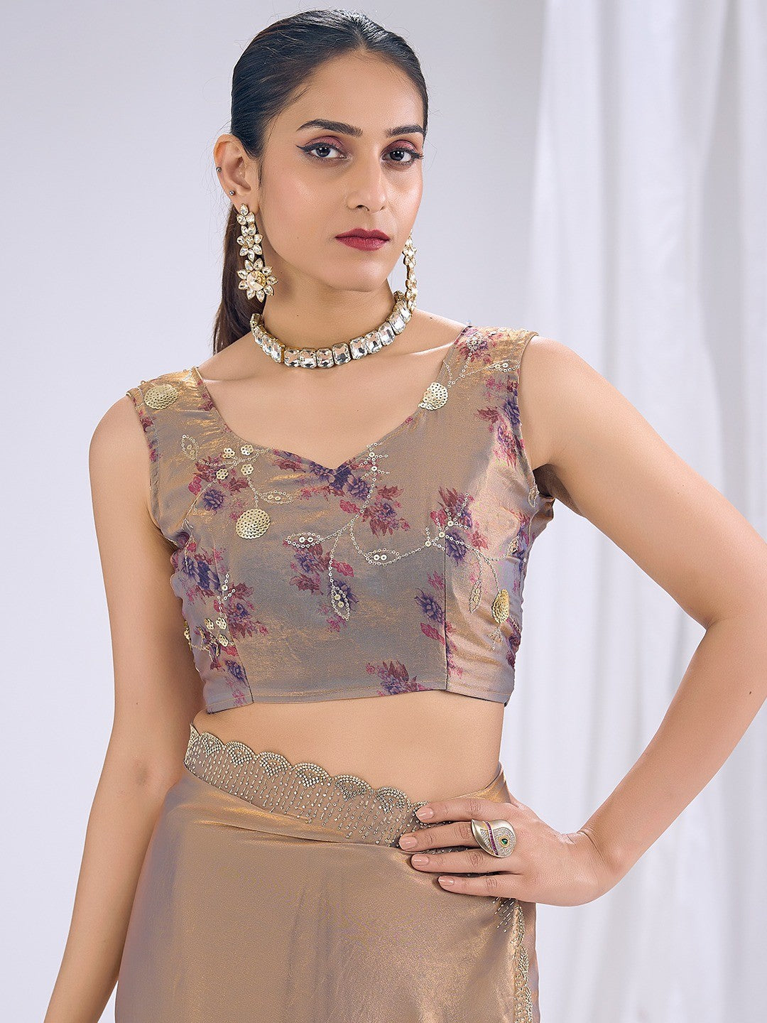 Premium Beige Art Silk Saree With Stone & Cutdhana Border Embellishment