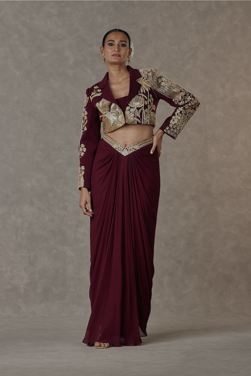 Plum Son-Chidiya Cropped Blazer Set