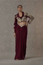 Plum Son-Chidiya Cropped Blazer Set